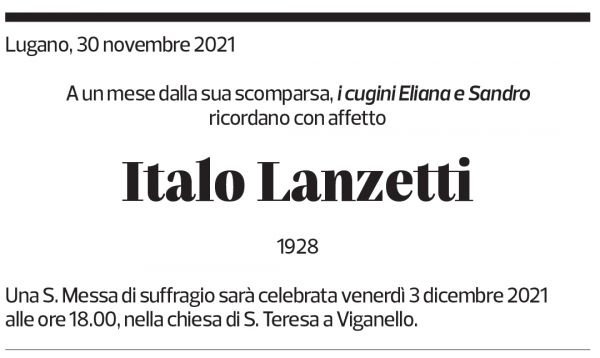 Annuncio funebre Italo Lanzetti