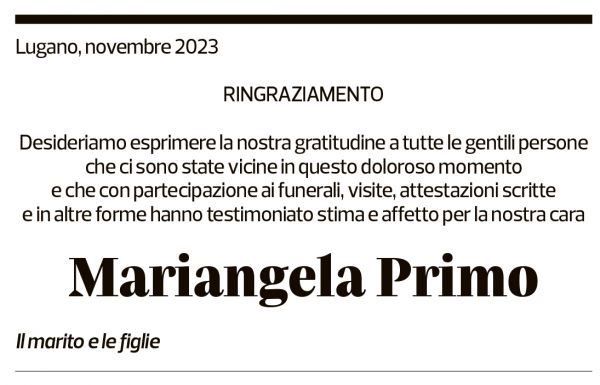 Annuncio funebre Mariangela Prima