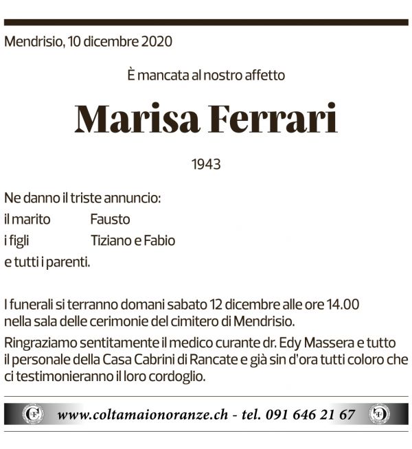 Annuncio funebre Marisa Ferrari