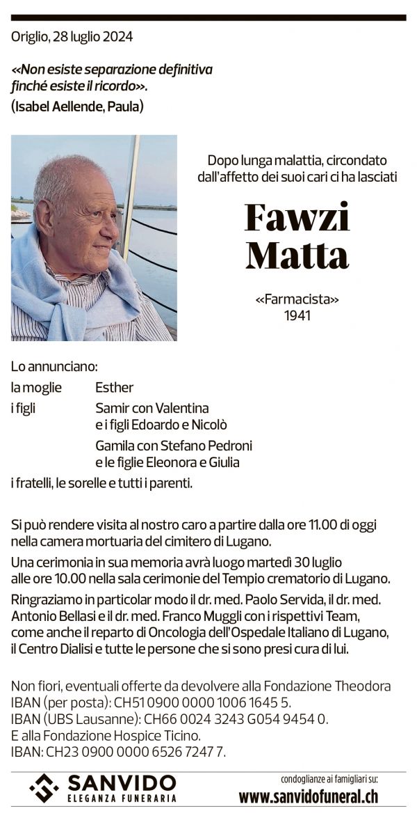 Annuncio funebre Fawzi Matta