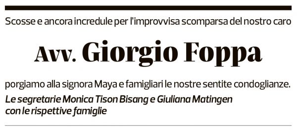 Annuncio funebre Giorgio Foppa