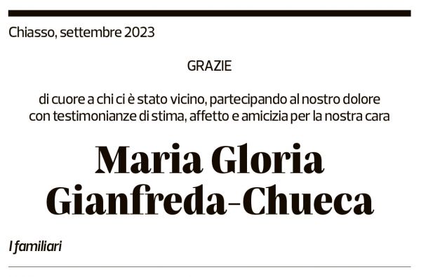 Annuncio funebre Maria Gloria Gianfreda-chueca