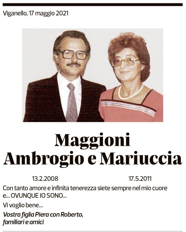 Annuncio funebre Ambrogio E Mariuccia Maggioni