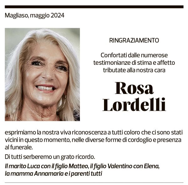 Annuncio funebre Rosa Lordelli