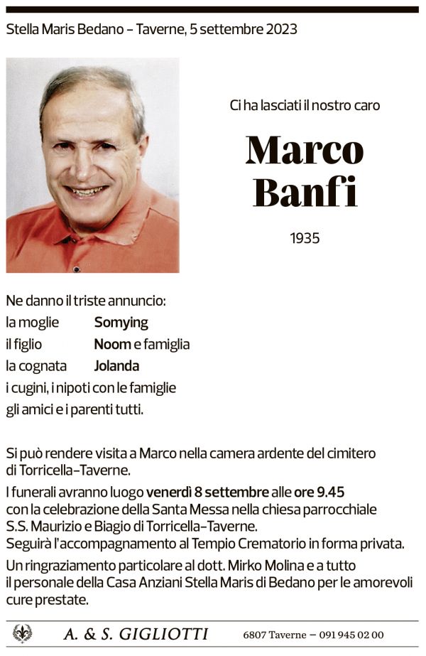 Annuncio funebre Marco Banfi