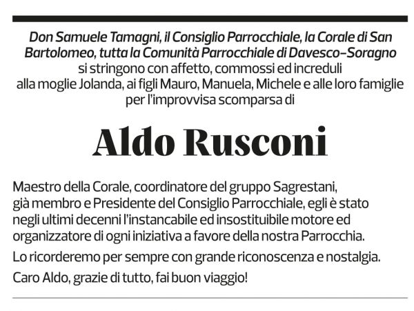 Annuncio funebre Aldo Rusconi