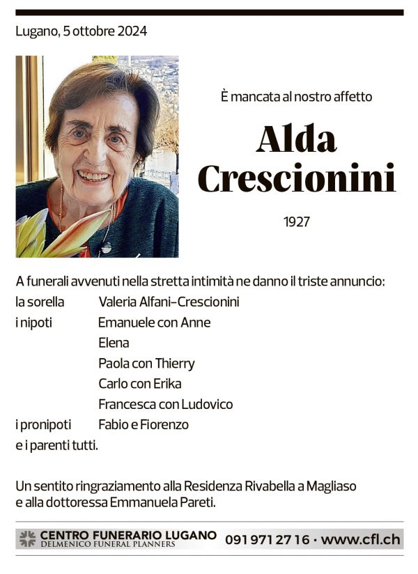 Annuncio funebre Alda Crescioni