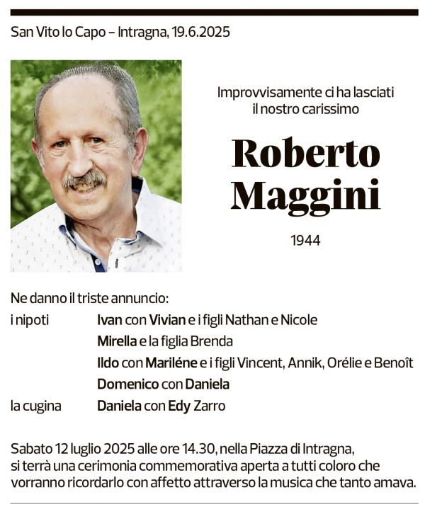 Annuncio funebre Roberto Maggini