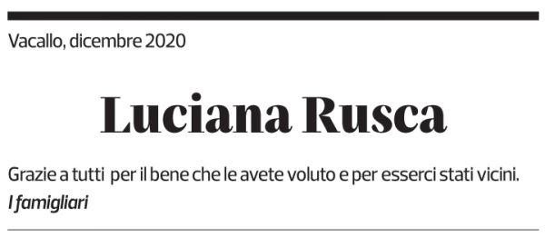 Annuncio funebre Luciana Rusca