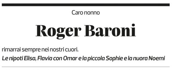 Annuncio funebre Roger Baroni