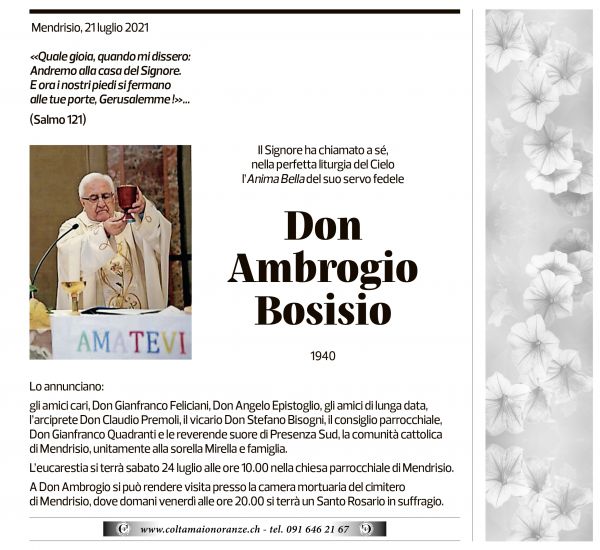 Annuncio funebre Ambrogio Bosisio