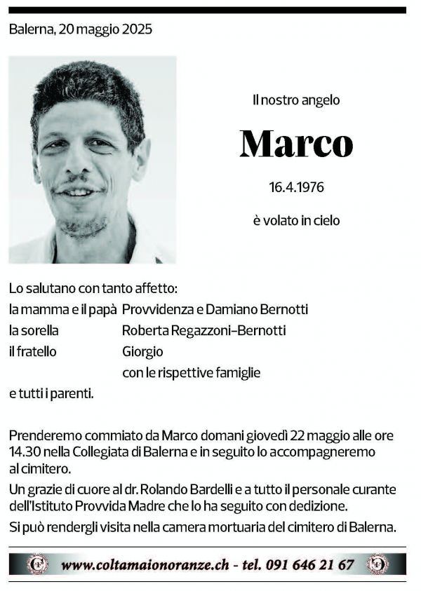 Annuncio funebre Marco Bernotti