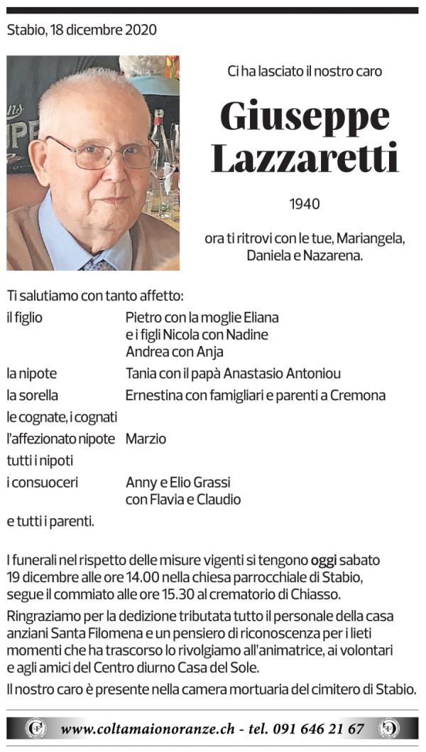 Annuncio funebre Giuseppe Lazzaretti