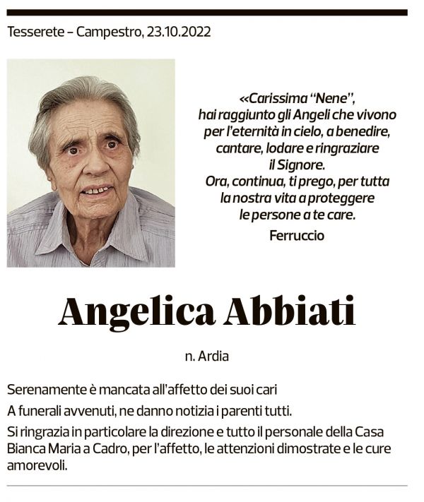 Annuncio funebre Angelica Abbiati