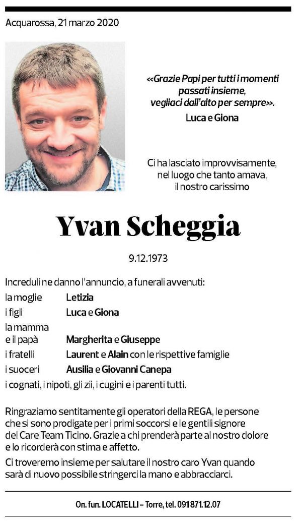 Annuncio funebre Yvan Scheggia