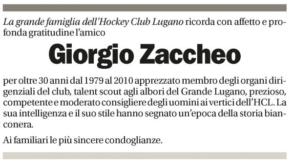 Annuncio funebre Giorgio Zaccheo