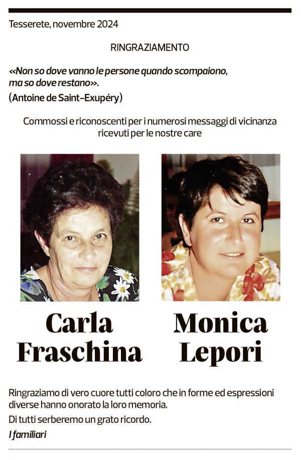 Annuncio funebre Carla E Monica Fraschina E Lepori