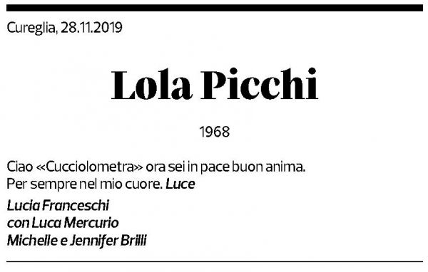 Annuncio funebre Lola Picchi