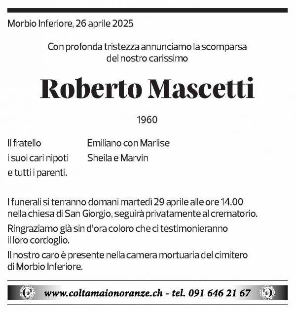 Annuncio funebre Roberto Mascetti