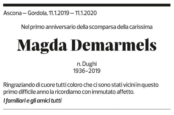 Annuncio funebre Magda Demarmels