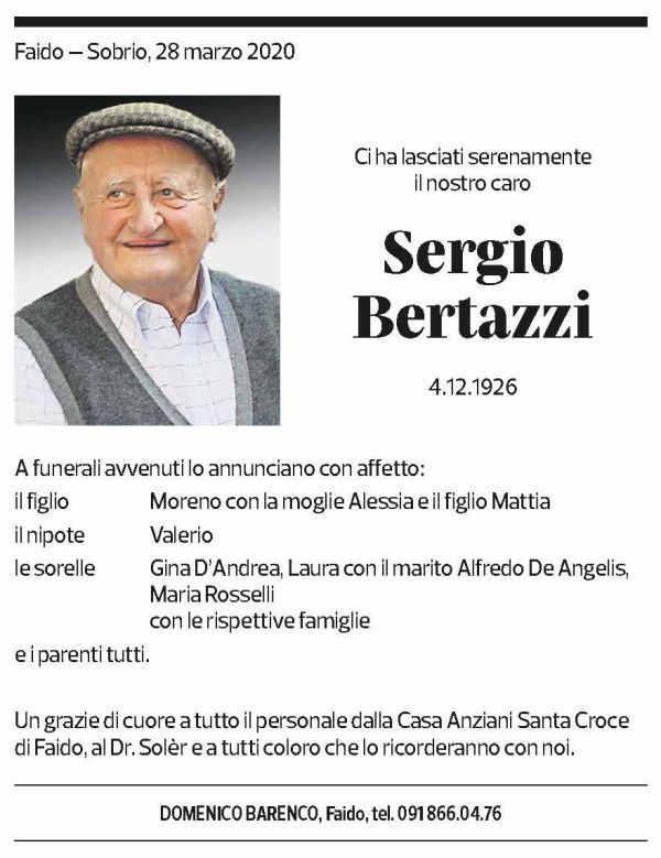 Annuncio funebre Sergio Bertazzi