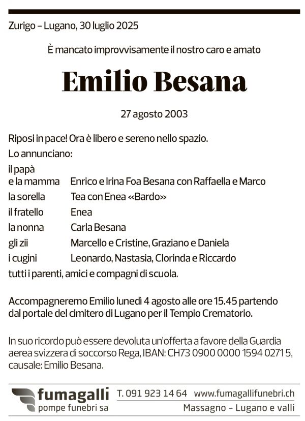 Annuncio funebre Emilio Besana