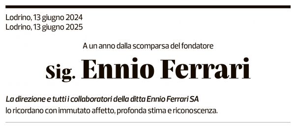 Annuncio funebre Ennio Ferrari