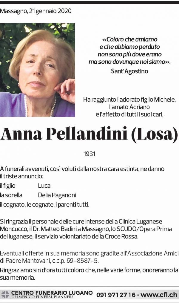Annuncio funebre Anna Pellandini