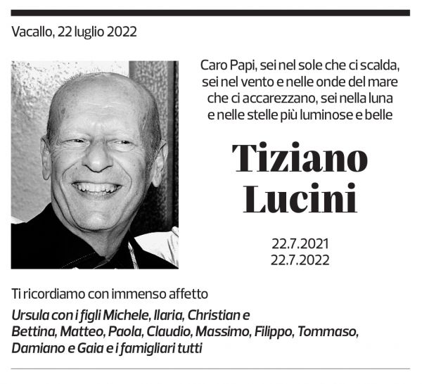 Annuncio funebre Tiziano Lucini