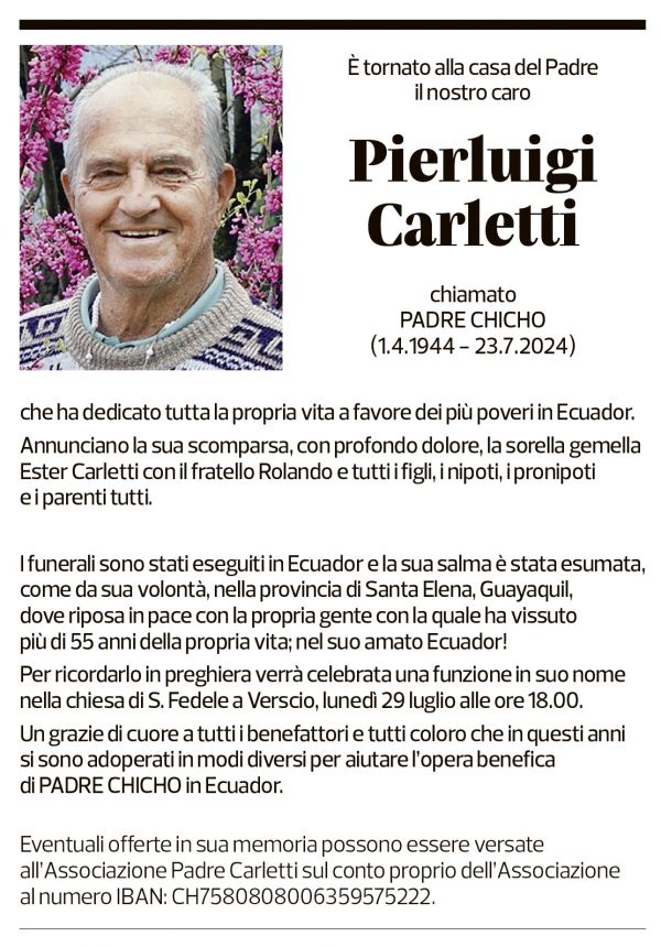 Annuncio funebre Pierluigi Carletti