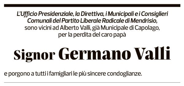 Annuncio funebre Germano Valli