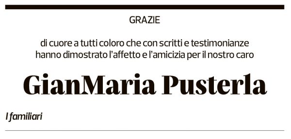Annuncio funebre Gianmaria Pusterla