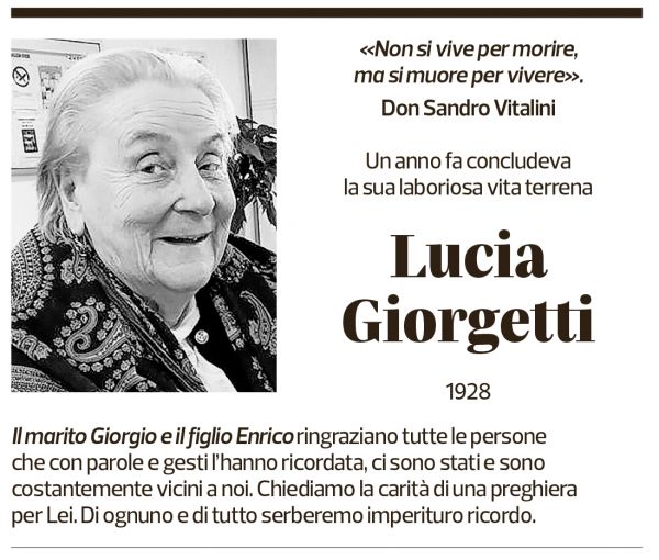 Annuncio funebre Lucia Giorgetti