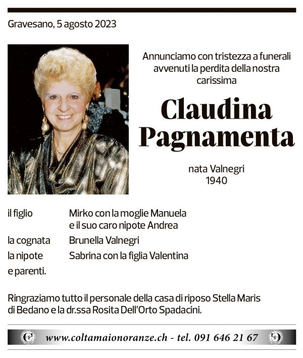 Annuncio funebre Claudina Pagnamenta