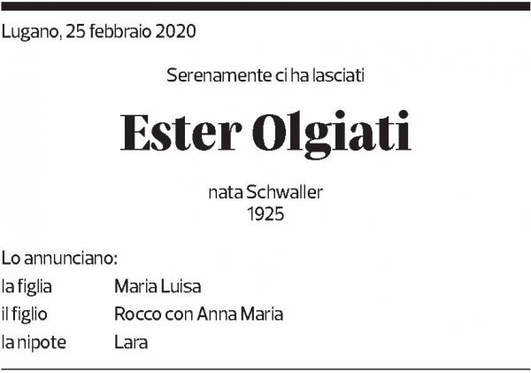 Annuncio funebre Ester Olgiati