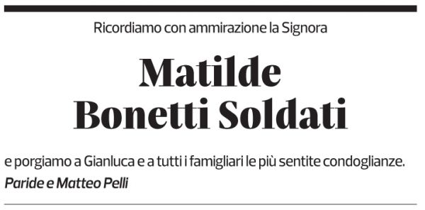Annuncio funebre Matilde Bonetti Soldati