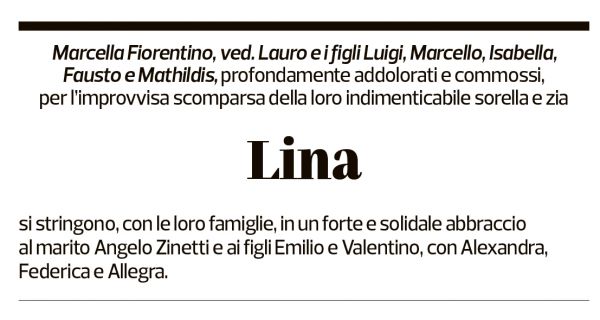 Annuncio funebre Cordialina Lina Zinetti