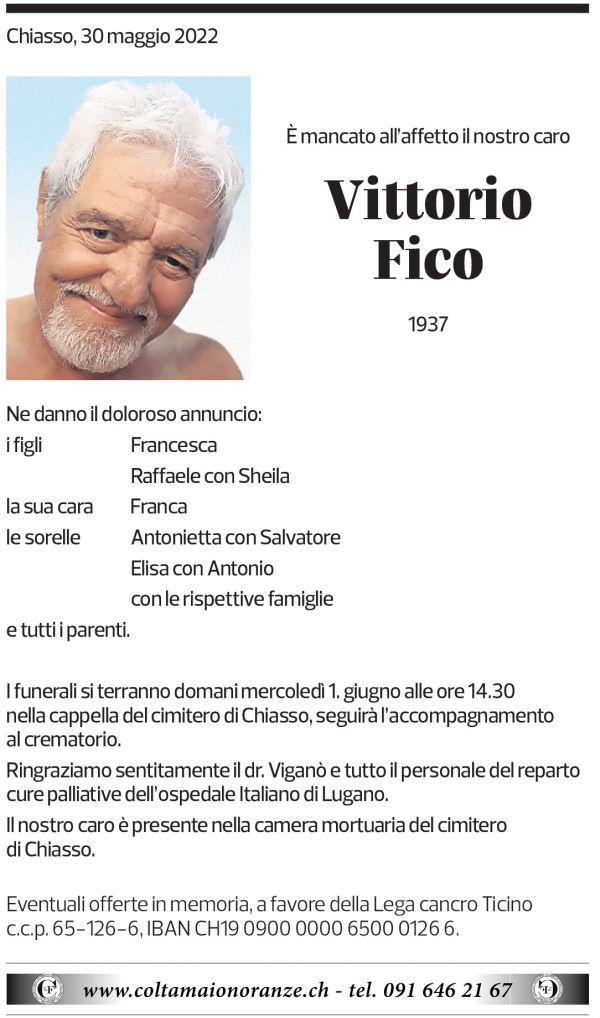 Annuncio funebre Vittorio Fico