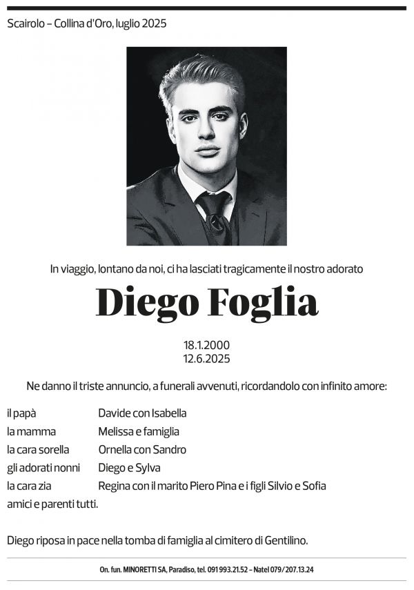 Annuncio funebre Diego Foglia