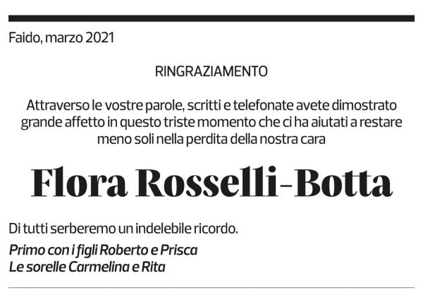 Annuncio funebre Flora Rosselli-botta