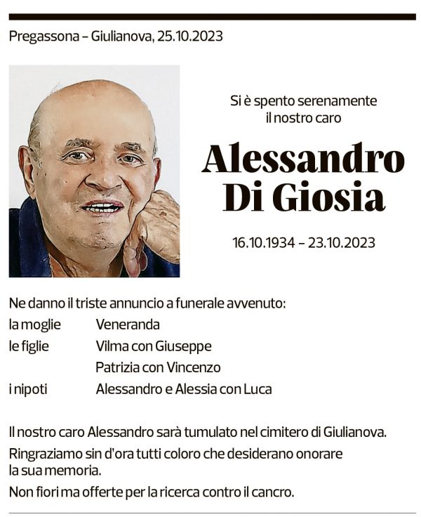 Annuncio funebre Alessandro Di Giosia