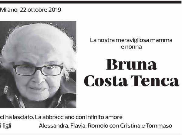 Annuncio funebre Bruna Costa Tenca