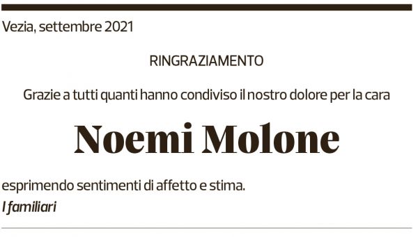 Annuncio funebre Noemi Molone