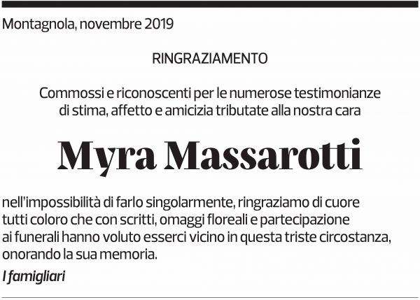 Annuncio funebre Myra Massarotti