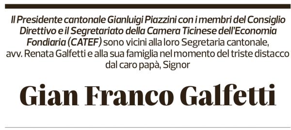 Annuncio funebre Gian Franco Galfetti