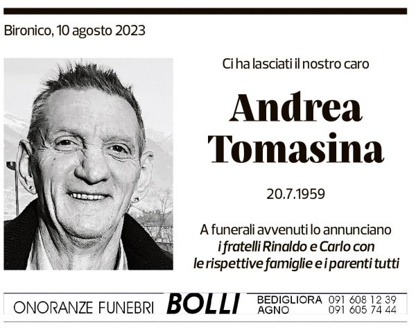 Annuncio funebre Andrea Tomasina