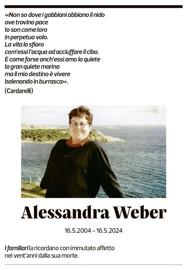 Annuncio funebre Alessandra Weber