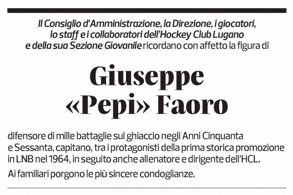 Annuncio funebre Giuseppe Faoro