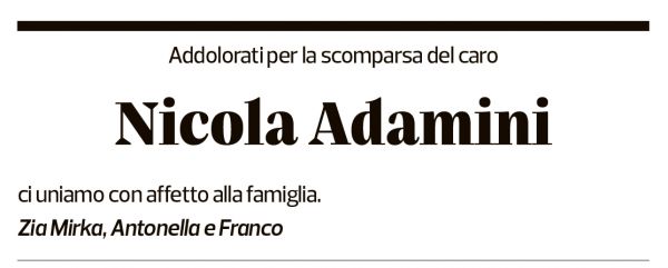 Annuncio funebre Nicola Adamini