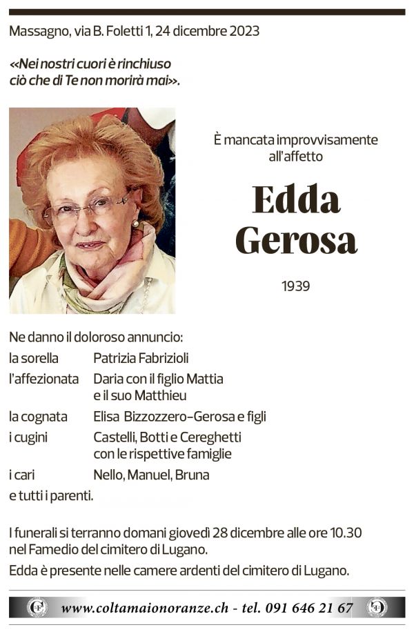 Annuncio funebre Edda Gerosa
